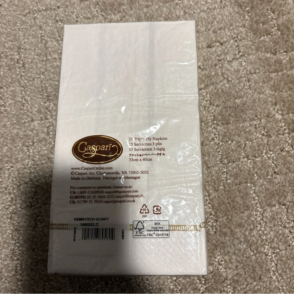 Caspari Hemstitch Script D 15 Triple Ply Guest Napkins 33cmx40cm